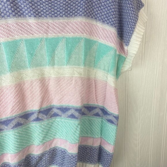 Vintage 90's Women's Short Sleeve Sweater Pastel Stripes - Picture 3 of 3